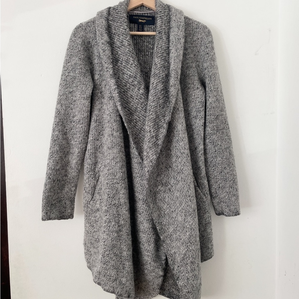 Gray Shawl Collar Open-Front Cardigan